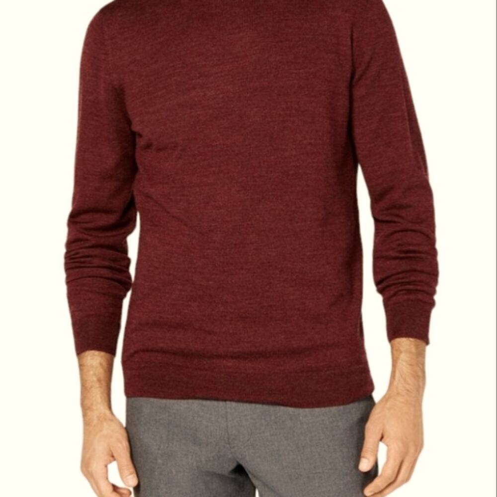 Tasso Elba Merino‎ Wool Sweater Mens Sz L Maroon Red V-Neck Long Sleeves Classic